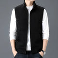 A man's casual sleeveless waistcoat-style vest in a chemical fibre blend, shown on a hanger.