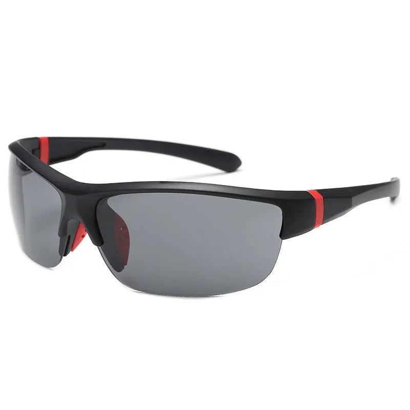 Men's windproof cycling sunglasses with a semi-frameless frame in a Bright Black colour option.