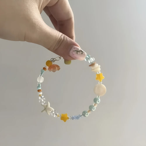 Orange sea summer dopamine bracelet for women with diamond shapes and round elements in mixed materials