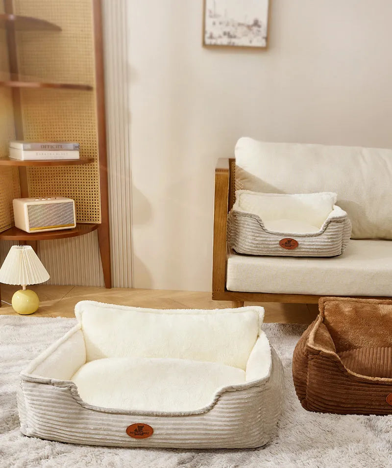 Removable washable pet bed cushion for dogs and cats in coffee colour