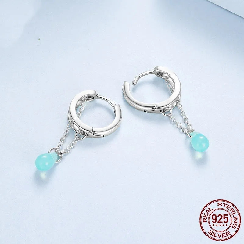 S925 sterling silver double-layer water drop ear clip with glaze finish and polished surface, colour BSE1199, pair
