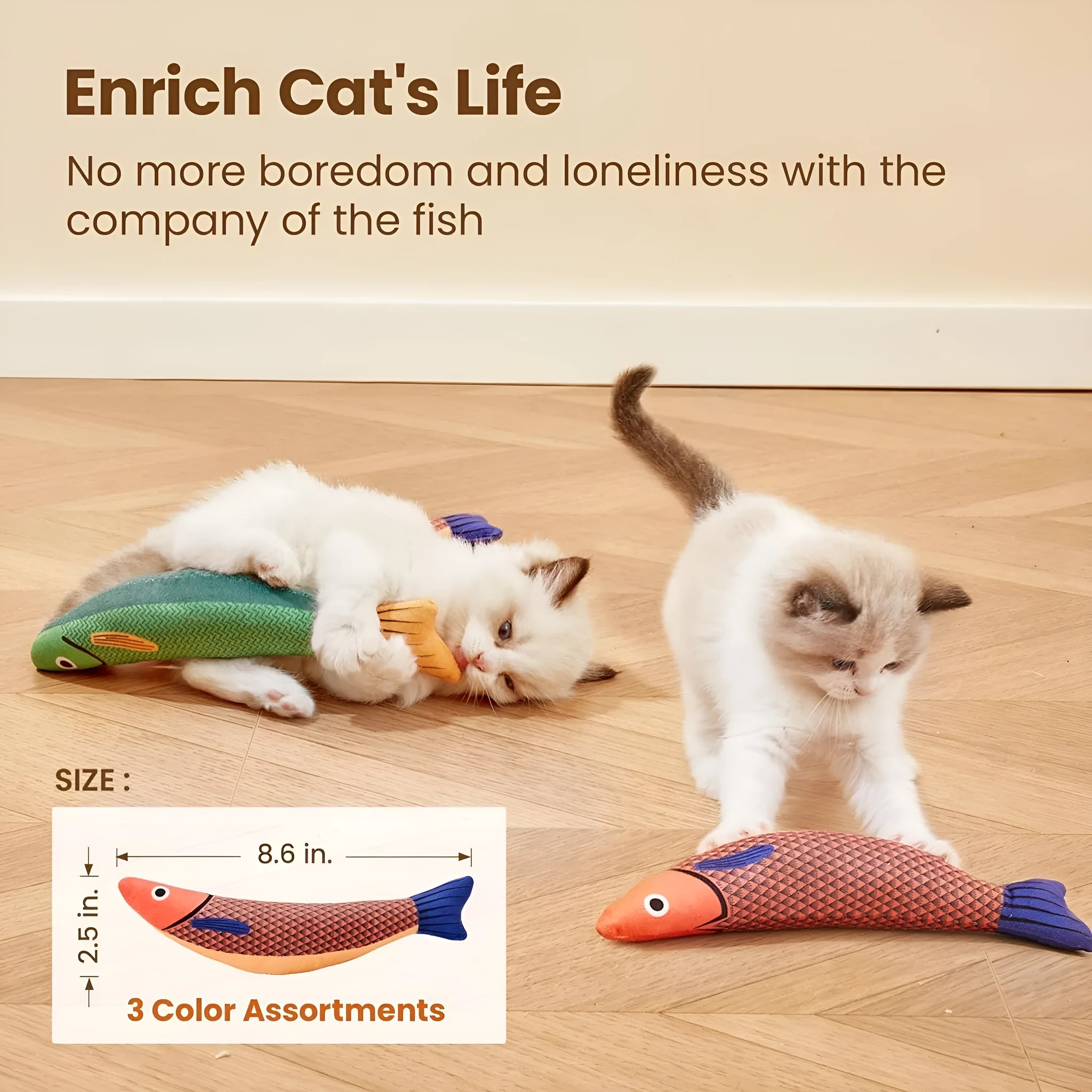 Green saury fish cat kicker toy with organic catnip filling measuring 24cm length