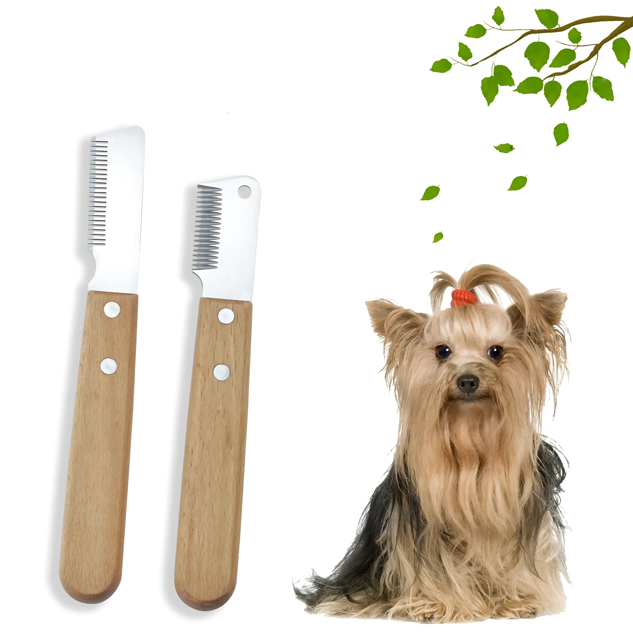 Wooden handle pet stripping comb with metal fittings for grooming cats and dogs