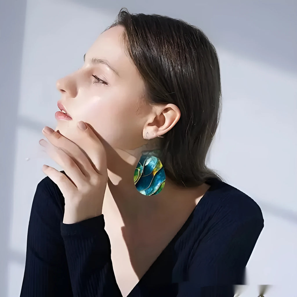 Acrylic flat branch knot earrings with drop shape and printed finish in two style variations