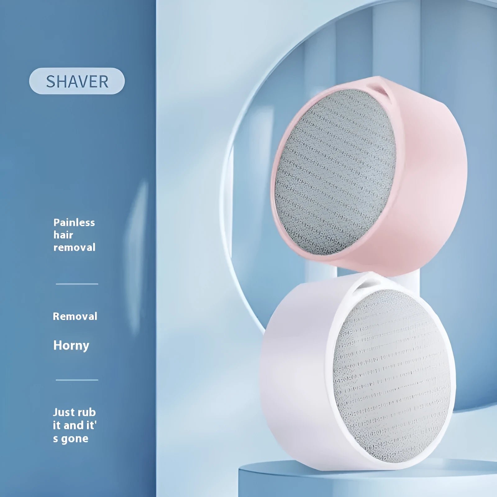 Nano glass epilator and foot grinder 2-in-1 hair removal device in plastic construction