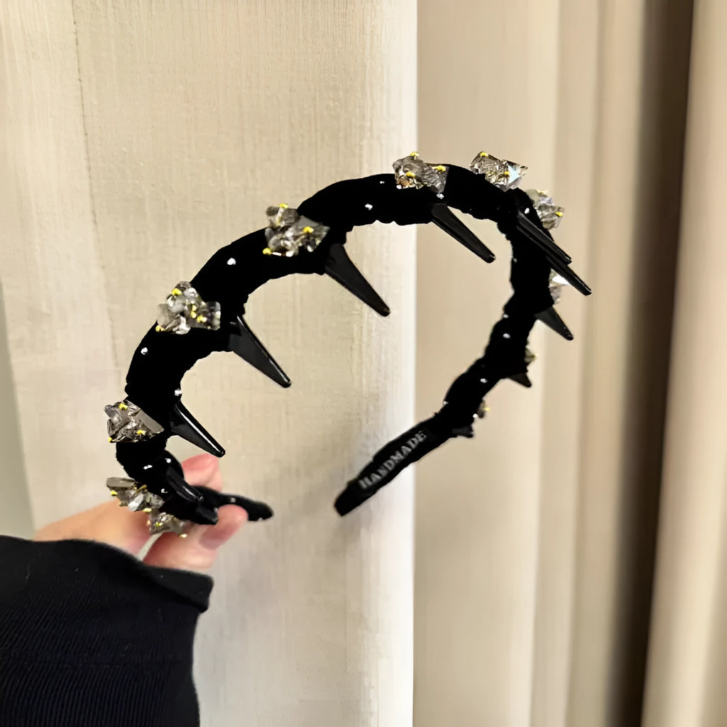 Women's velvet hair band with crystal wave decoration in red, black, and coffee colours.