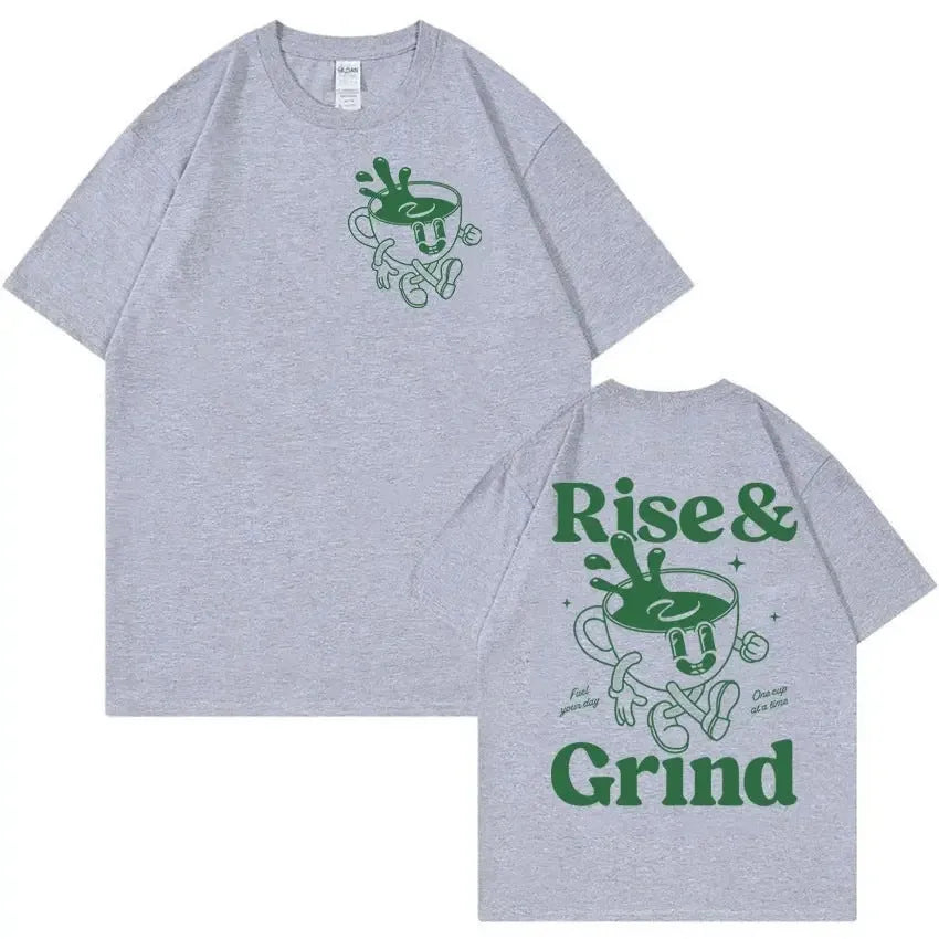 Men's loose fit linen T-shirt with green coffee cartoon design in multiple colour options