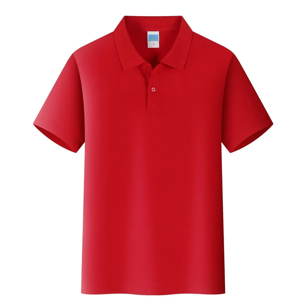 Short sleeve cotton work shirt on a hanger, showing plain chest for embroidery, in a choice of colours
