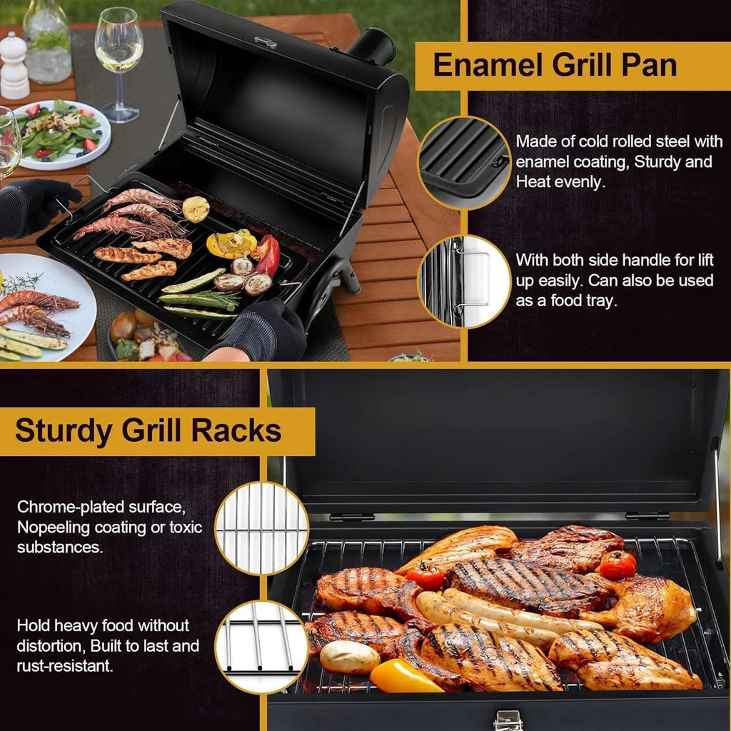 Small folding desktop charcoal barbecue stove with grill for outdoor use