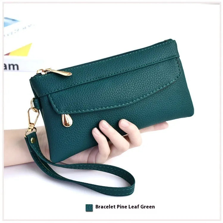 Soft PU leather crossbody bag in a square shape showing the internal sandwich zipper pocket.