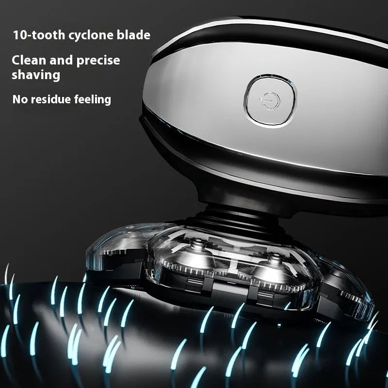 Black rechargeable hair clipper and shaver set with six attachments including trimming combs on a white background.