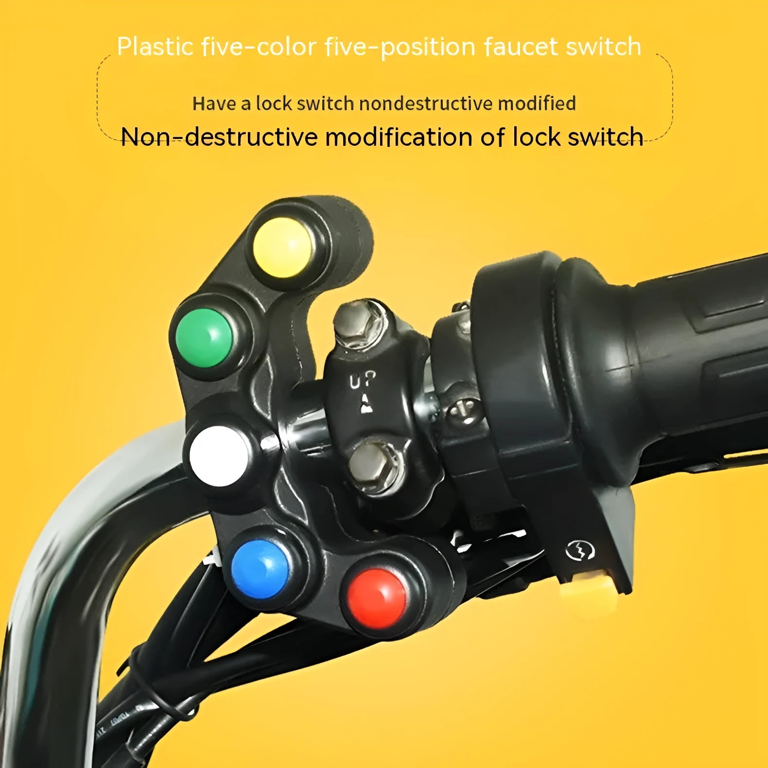 Plastic five-colour five-position rotary switch with lock for vehicle accessory control.