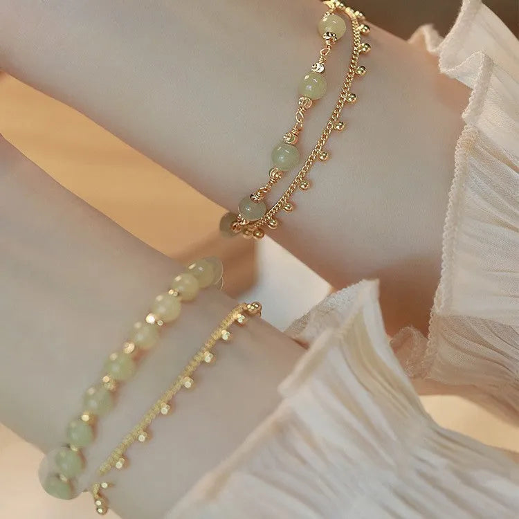 Natural Hetian Jade bracelet with princess running motif for women's daily wear.