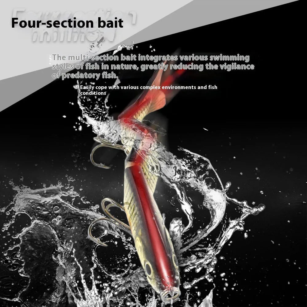 125mm metal link multi-section fish lure with 6# hook, hard ABS plastic body, and green coating