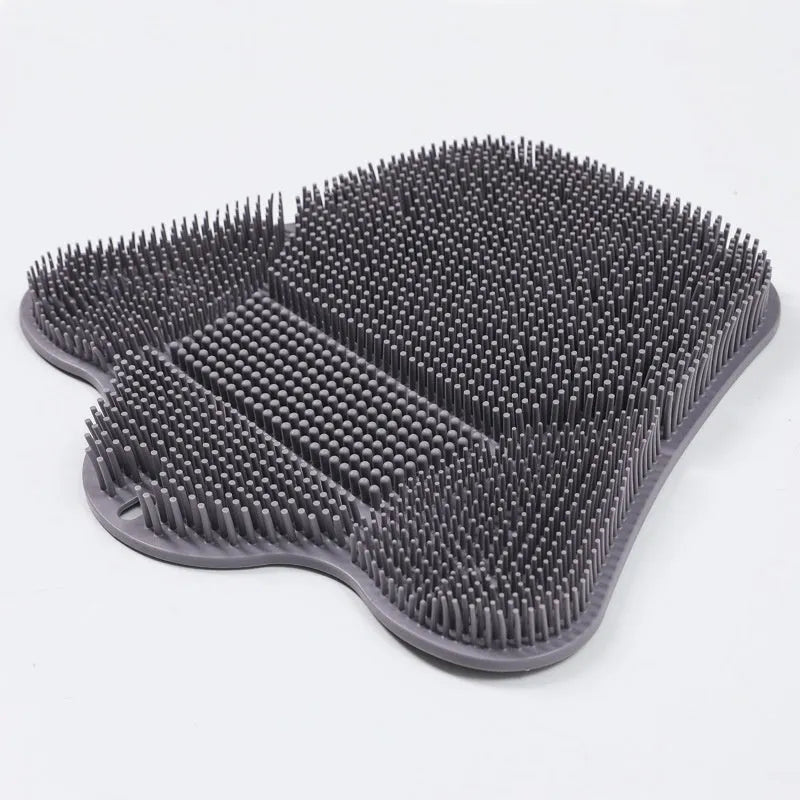 Silicone bath brush massage mat measuring 31cm by 32cm in blue, grey, and pink colour options