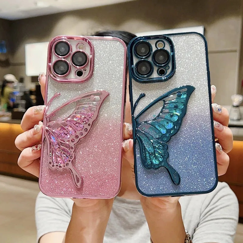 Three-dimensional quicksand butterfly TPU phone case in transparent colour for iPhone 13 Pro Max