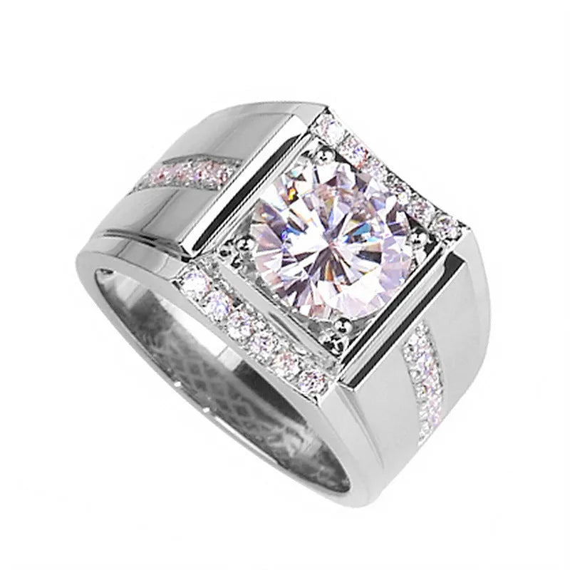 Men's adjustable imitation moissanite ring with diamond zircon stones in geometric design