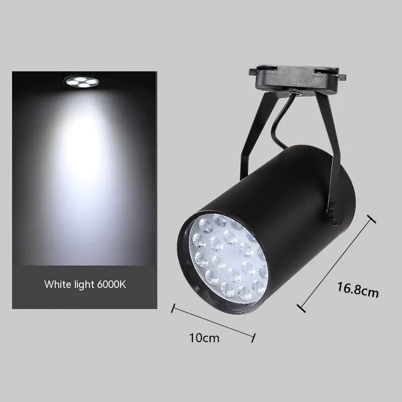 LED track spotlight with black aluminium shell mounted on lighting track