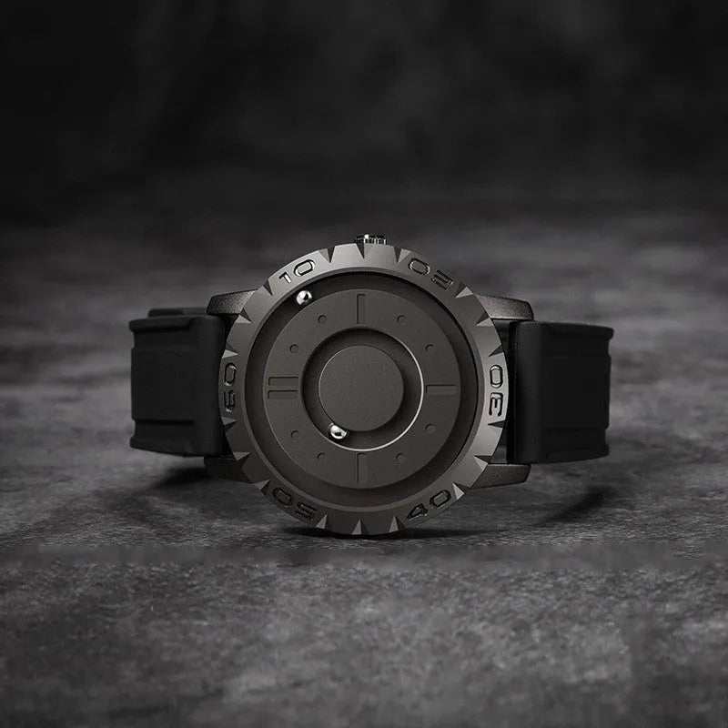 Men's New Celestial magnetic suspension quartz watch with 40mm round dial and black silicone strap