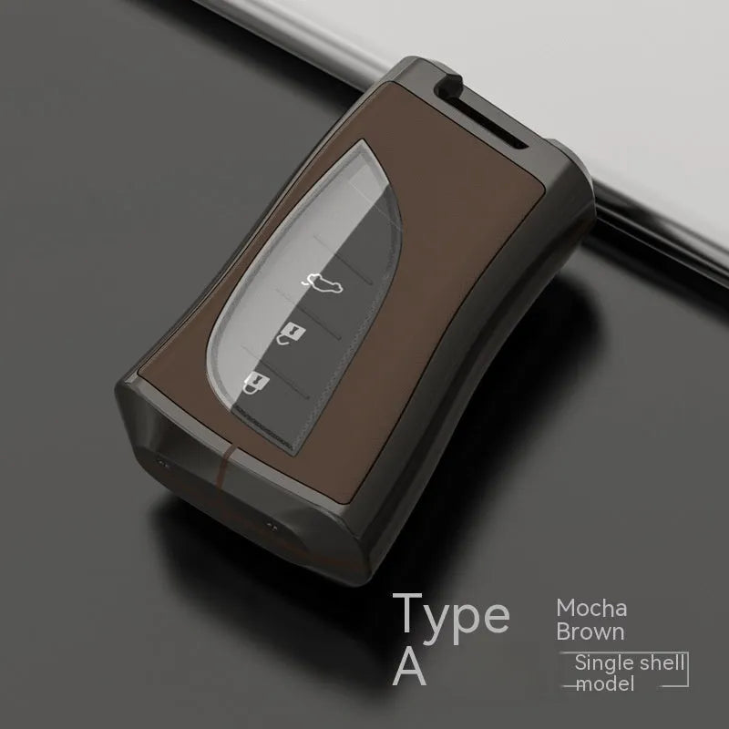 Zinc alloy TPU car key case cover in multiple colours including black, white, brown, blue, and green.