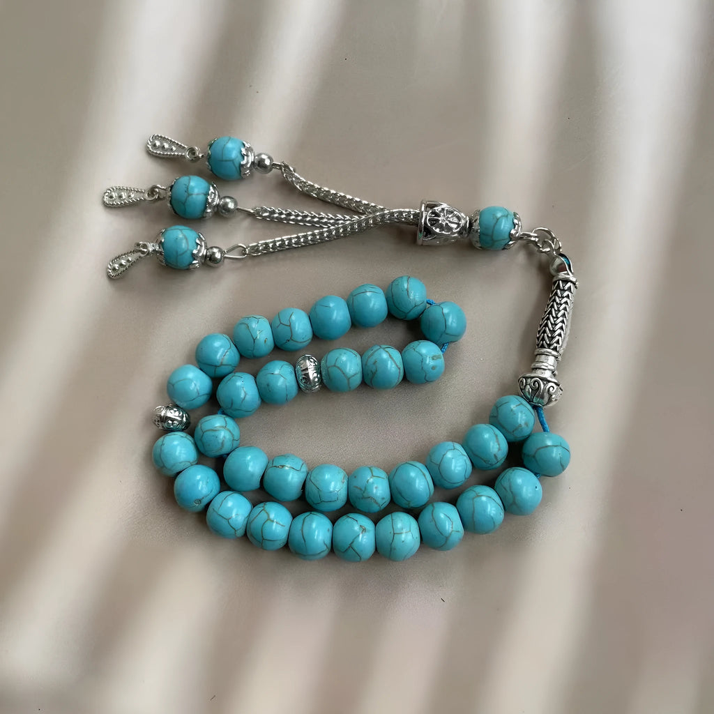 Handmade sky blue stone Muslim worship bracelet with 8mm beads for Islamic prayer counting