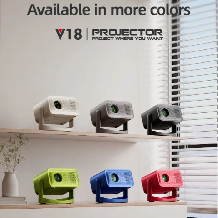V18 wireless projector in black with 720p resolution and multiple plug options