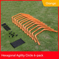 Set of six foldable hexagon football agility training rings in yellow, green, and orange colours.
