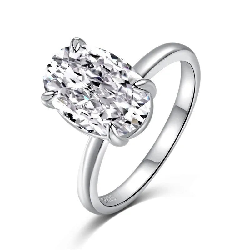 Oval gemstone ring for women in sterling silver with a four-claw setting, shown in gold and silver plating options.
