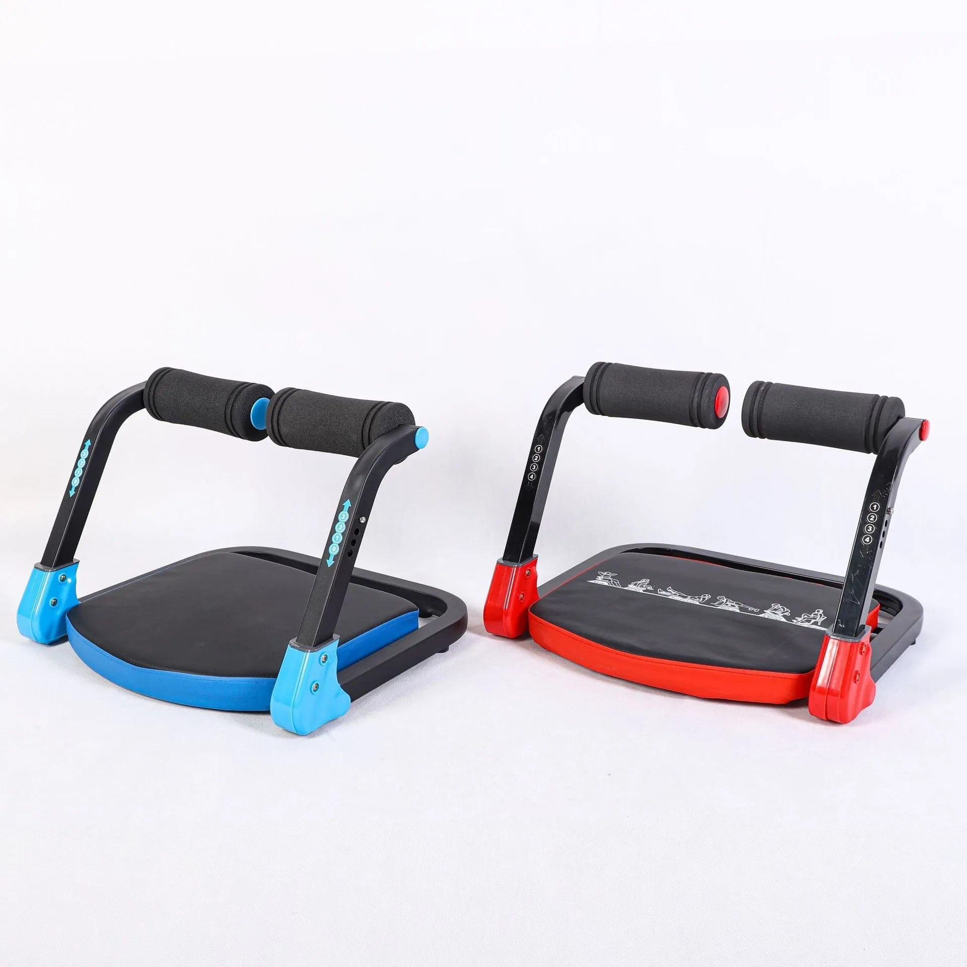 Sky blue and red portable mini multifunctional abdominal exercise device.