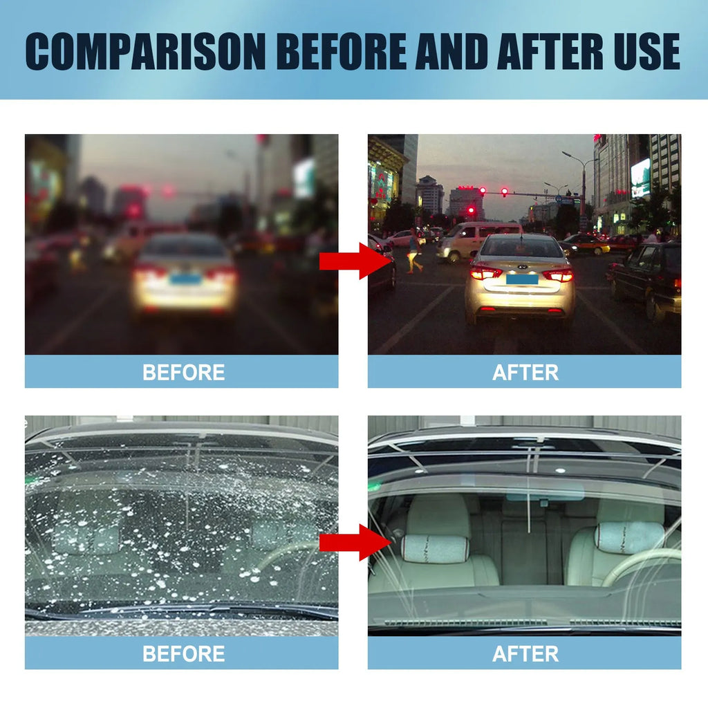 Blue car glass oil film remover bottle with soft sponge applicator