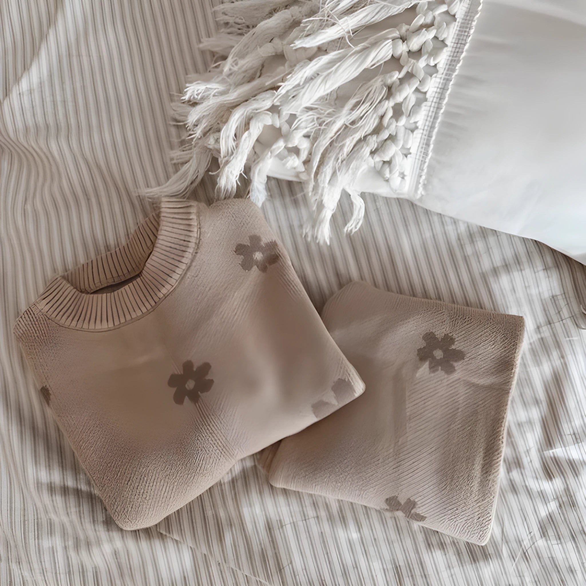 Korean style khaki cotton sweater and trousers suit for baby and toddler boys and girls