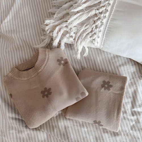 Korean style khaki cotton sweater and trousers suit for baby and toddler boys and girls