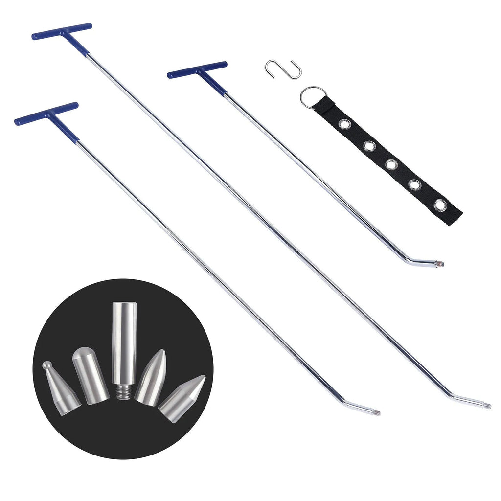 Three alloy steel hook crowbars for car dent repair in a carton pack.
