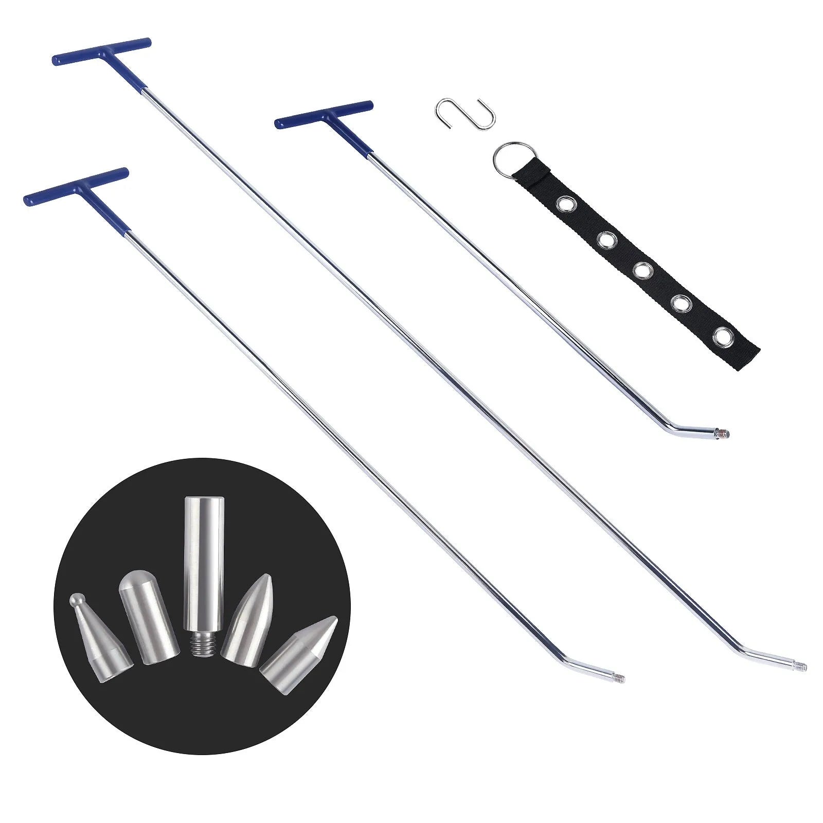 Three alloy steel hook crowbars for car dent repair in a carton pack.