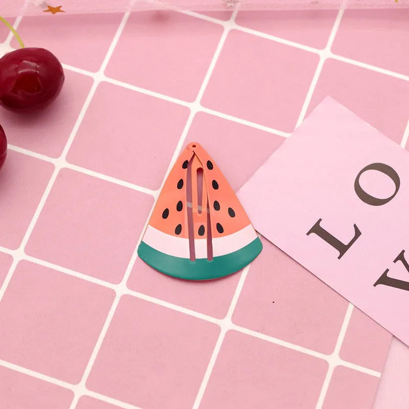Children's metal hair barrette with colour printed watermelon and strawberry design
