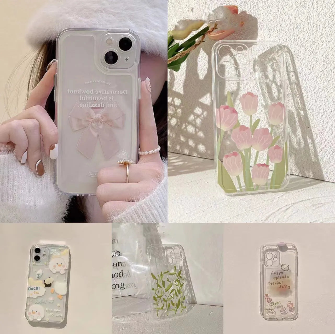 Transparent TPU phone case with cute pattern for iPhone 6 to 13 series