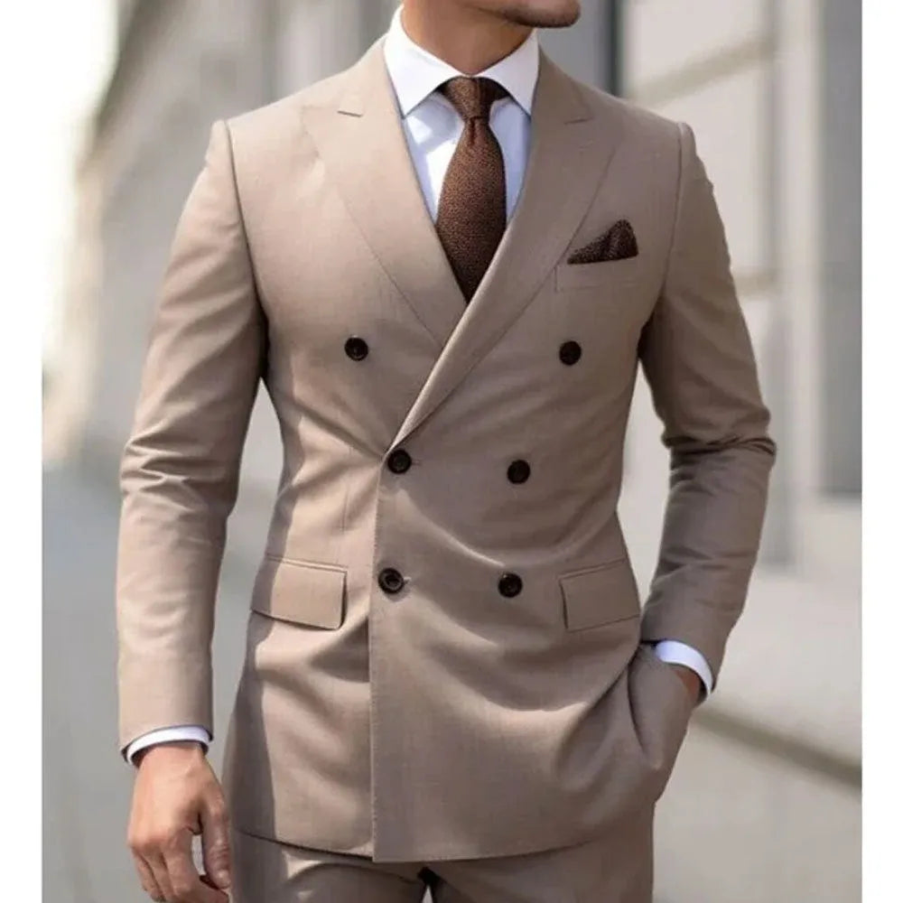 Korean slim fit men's two-piece suit in cotton blend fabric available in multiple colours