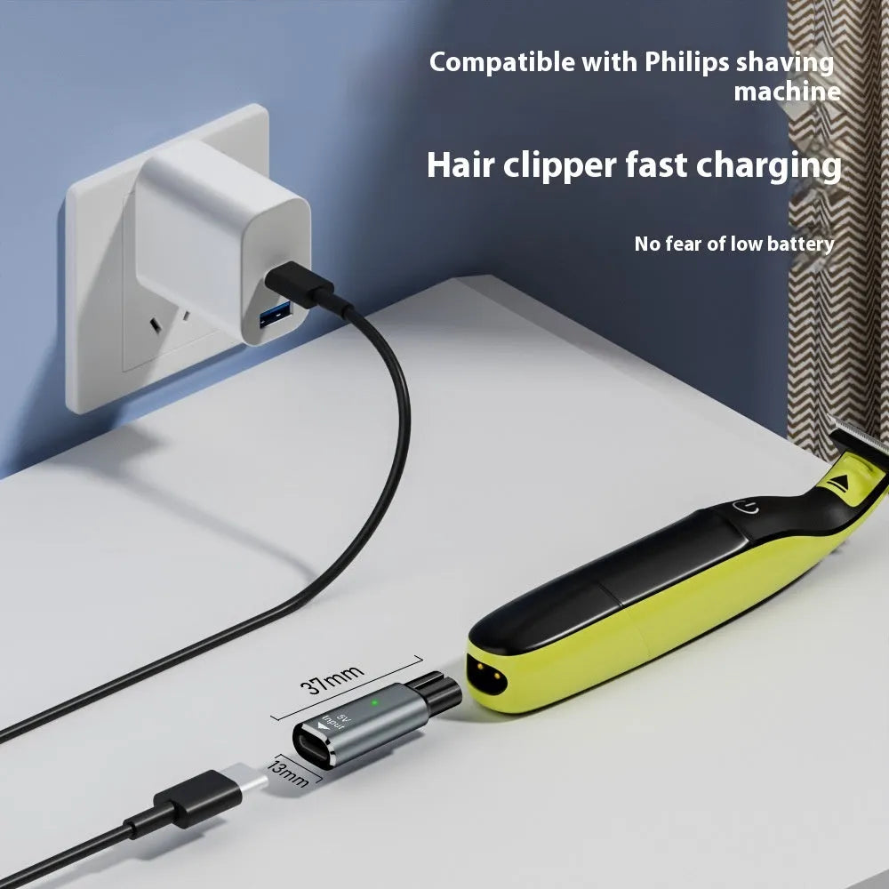 USB C charging adapter for 4.3V electric shavers and hair clippers in black colour