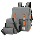 Three-piece compartment backpack in Oxford cloth, shown in black, blue, grey, or wine red.