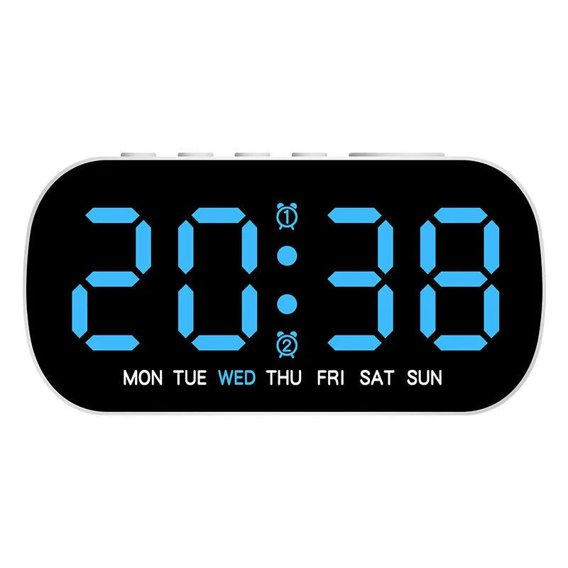 LED digital alarm clock with slim 10mm plastic shell in five colours including white, rose red, green, blue, yellow