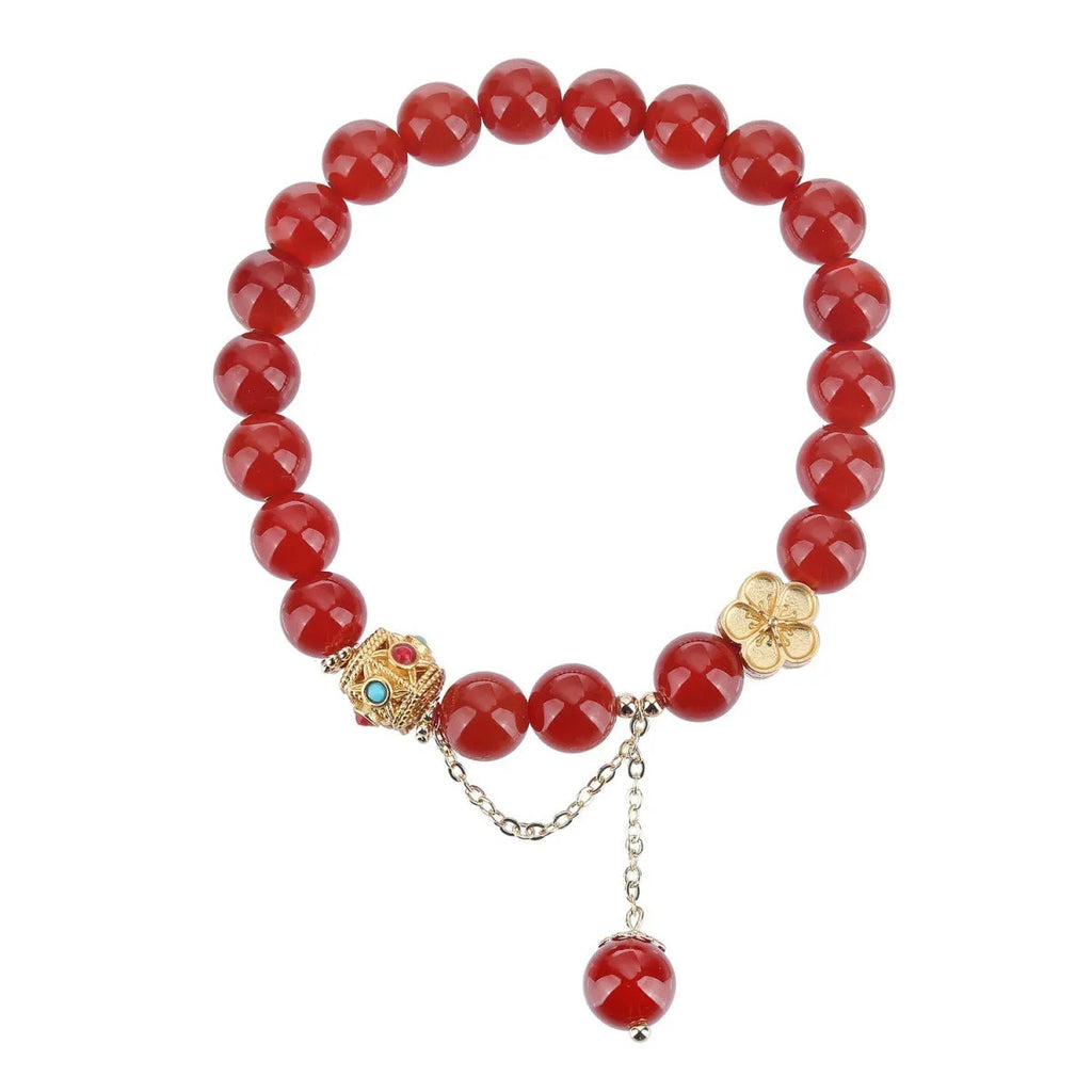 Handcrafted agate bracelet with 8mm natural stone beads and peach blossom copper components