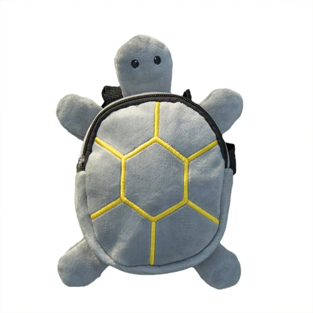 Turtle-shaped velvet pet backpack harness for small dogs and cats with metal zipper closure