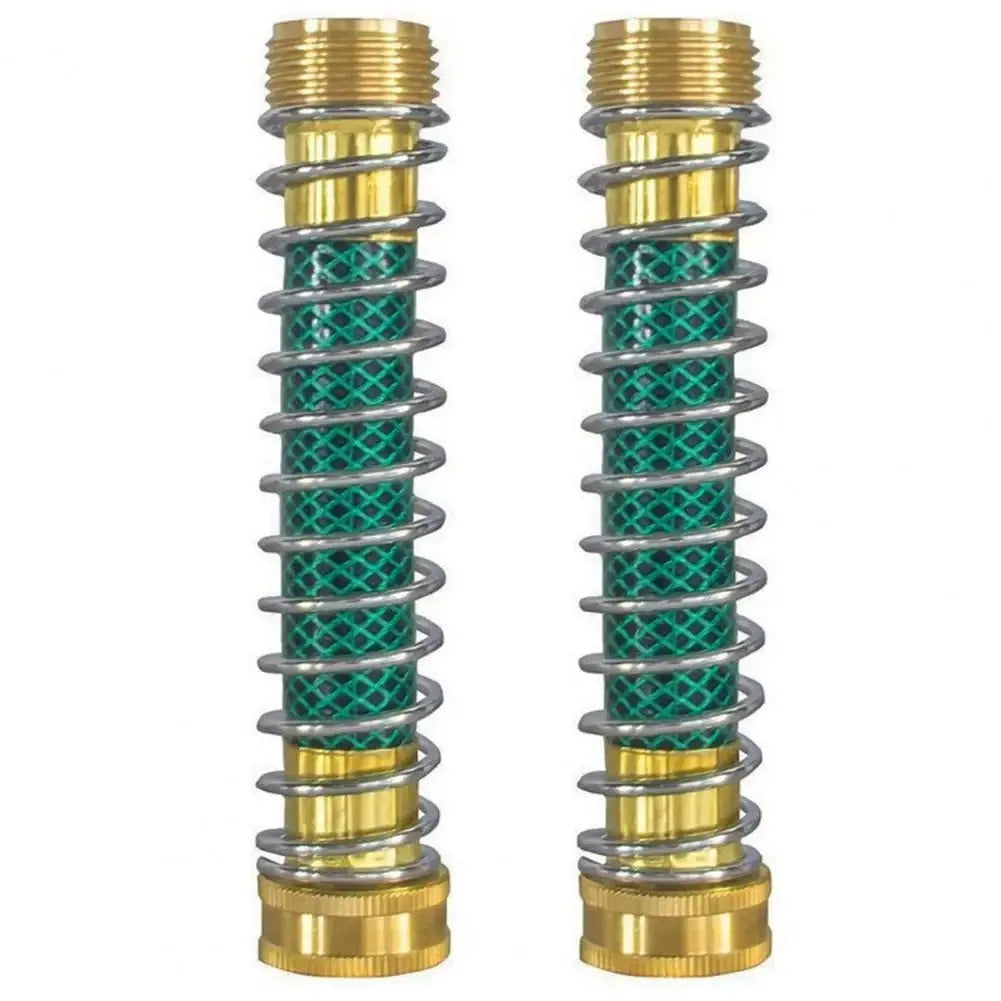 Brass garden hose connector with spiral spring measuring 15cm length