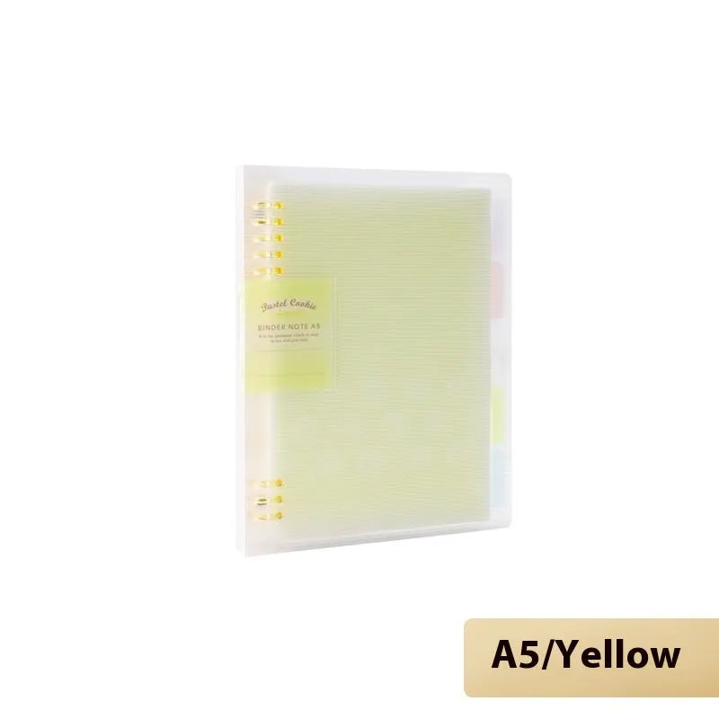 Refillable loose-leaf spiral notebook in B5 size with a pastel blue PP cover and lined pages.