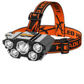 10W PVC head-mounted LED miner's lamp with head strap, shown with data cable and storage box.