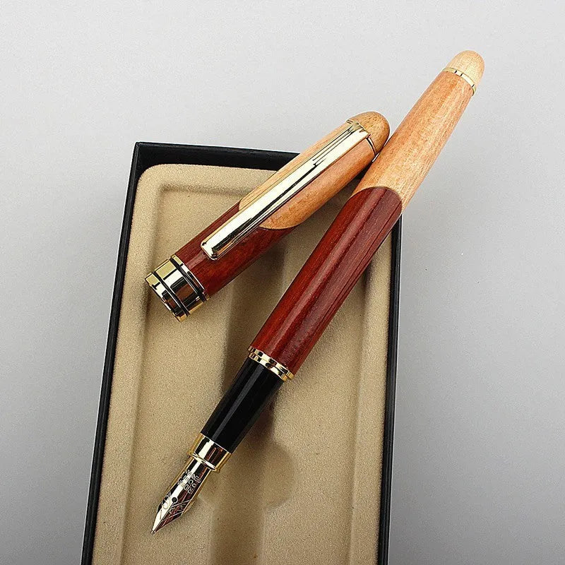 Fashion wooden and metal pen with a black carry bag on a desk
