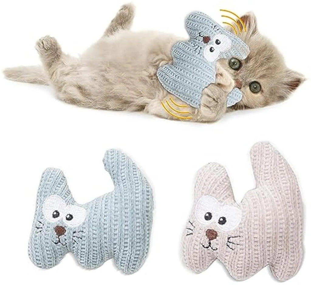 Plush rope catnip toy with bell for cats in cyan and light coffee colours