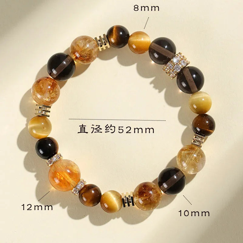 Natural yellow artificial crystal tower bead bracelet with 10mm beads on wrist