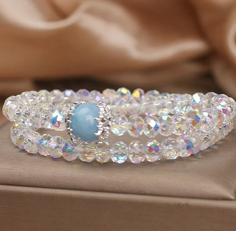 White artificial crystal double ring bracelet for women with electroplated finish