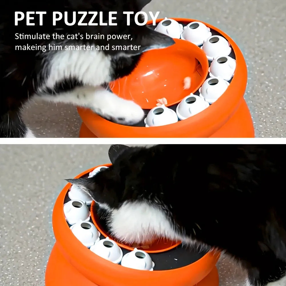 Interactive cat slow feeder raised bowl 15-degree tilt orange colour 210x210x121mm